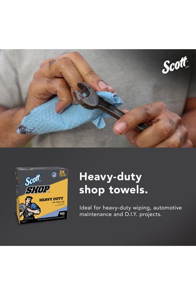 SCOTT 100-Towels Heavy Duty Solvent Resistant Shop Cleaning Towels 8.34 x 16.8inch