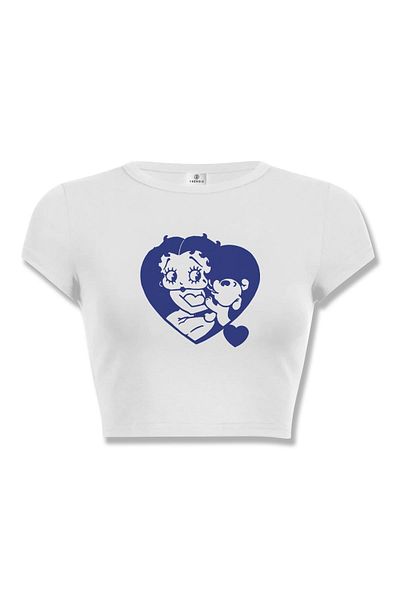 Trendiz Λευκό Γυναικείο Crop Top - Σχέδιο Dog in Heart