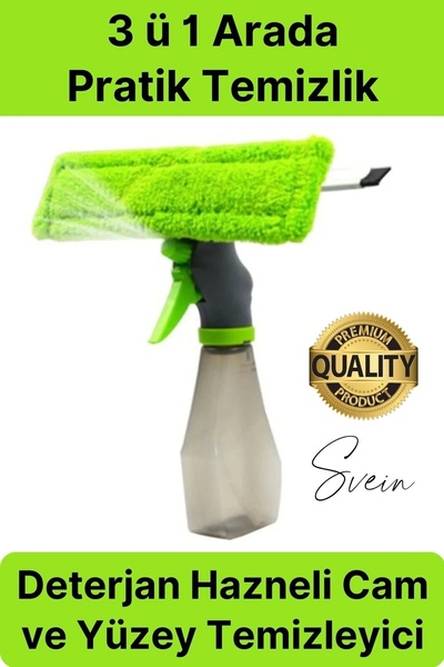Svein Pratik Hazneli Spreyli Pencere Cam Yüzey Temizleyici Şişesi ve Mikrofib...