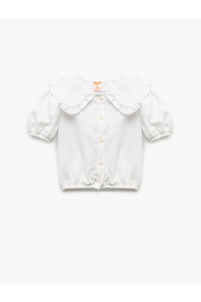 Koton Embroidered Short Sleeve Cotton Baby Collar Shirt