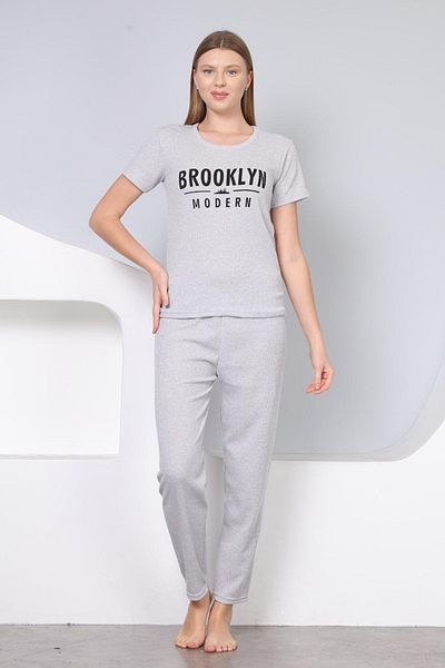 DPARİS Printed Ribbed Pajama Set
