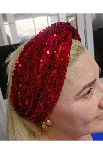 Lissa Aksesuar Red Sequin Sequined Bandana