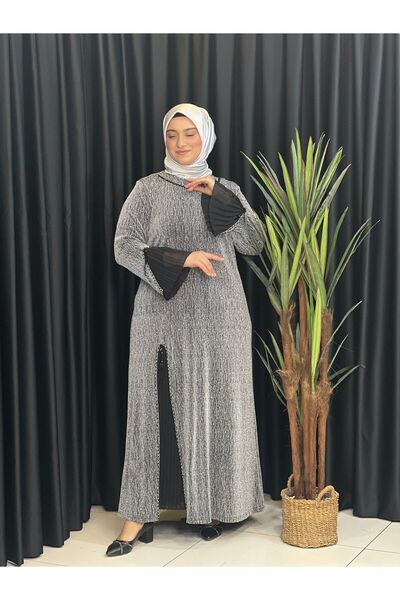 Butik büyük beden Pleated Front Stone Evening Dress