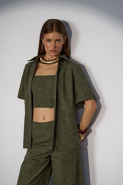 NOK İSTANBUL Short Sleeve Shirt - Blooming Grace Khaki