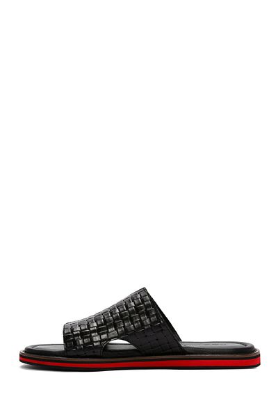 Derimod Men's Black Knitted Leather Slippers 24Sfd 625529