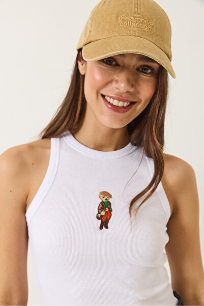 Bianco Lucci Women's Teddy Embroidered Ribbed Slim Crop Tank Top 60284025