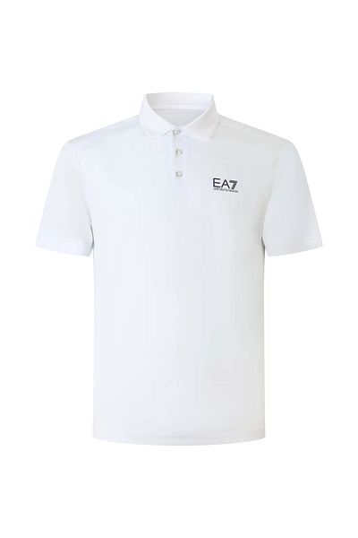 EA7 Men's Short Sleeve Polo Neck Button Closure White Polo Neck T-Shirt 7m 000180   Af13530-U0002