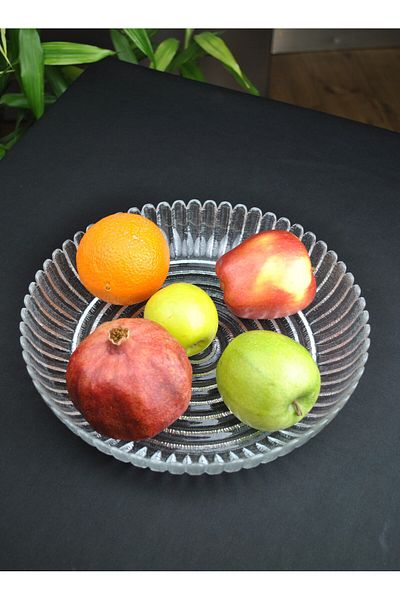 Qualitev 30 cm Large Size Glass Salad Bowl Fruit Bowl Serving Presentation Plate