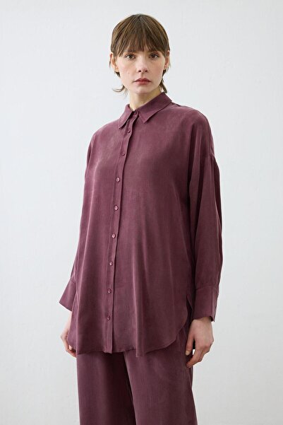 TERZİ DÜKKANI Burgundy Prime Stonewash Silk Pants Set