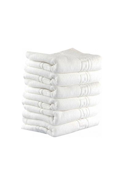 Kotonia Home Set of 6 Hotel Towels - Greek Border, 50x90 Cm, 100% Cotton, White