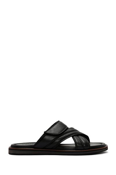 Derimod Casual Men's Leather Slippers - Black Banded, 24sfd625718