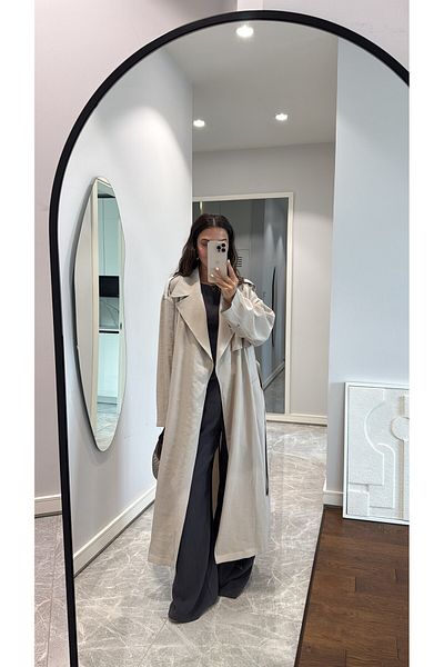 sinemkivanc co Stone Coloṙ Shoulder Epauleṫ Unlined Trench Coat