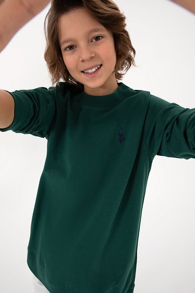 U.S. Polo Assn. Boy's Dark Green Basic Crew Neck Sweatshirt 50297435 -Vr079