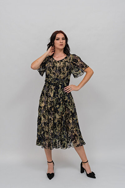 Gorgeaux Rochie Neagra Cu Imprimeu Floral Amna - 3XL(46)