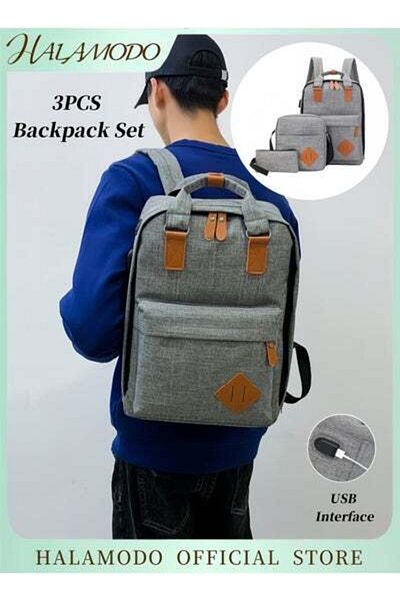 HALAMODO Laptop Backpack Set of 1pc Backpack & 1pc Shoulder Bag & 1pc Handbag Large Capacity Backpack with US