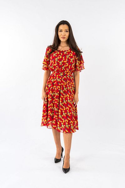 Gorgeaux Olivia Red Floral Print Dress - 5XL(50)