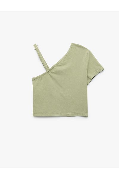 Koton Tricou crop cu mânecă scurtă din bumbac cu un singur umăr