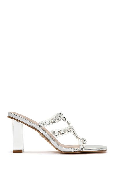 Derimod Silver Colored Transparent Thick Heel Women's Slippers - 24sfd442614