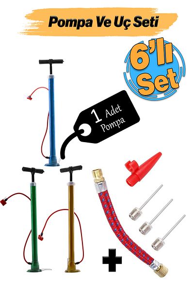 Badem10 Inflator Set - Classic Bicycle Pump, Ball with Metal Tubular Tip and Shambrel