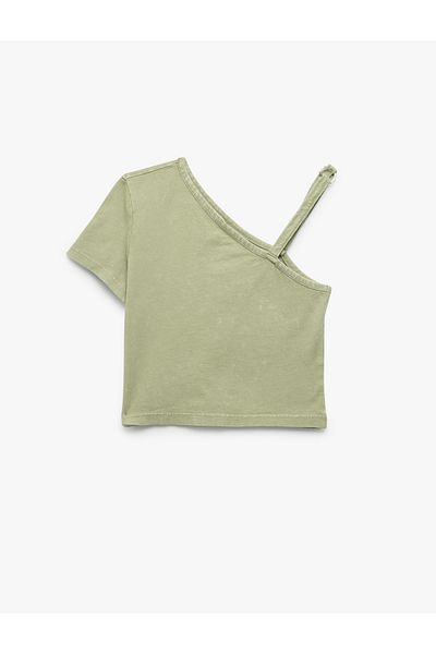 Koton Tricou crop cu mânecă scurtă din bumbac cu un singur umăr