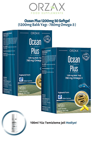 Ocean Plus Omega-3 50 Softgel Form 2 Adet (Yüksek Omega3 Kaynağı) + 100ml Jel...