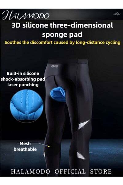 HALAMODO Men's Bike Pants Long 3D Padded Cycling Tights Leggings Outdoor Riding Pants Silicone Sports Cycling