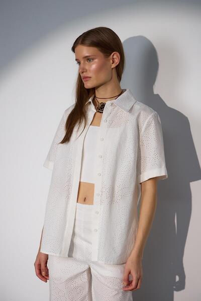 NOK İSTANBUL Blooming Grace Kısa Kollu Gömlek Beyaz