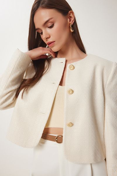 Lovelyİstanbul Μπουφάν με επένδυση Tweed Woven CREAM LHK0011