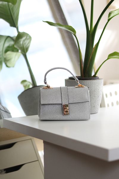 Moom Bag Geantă de umăr de mână cu lanț detaliat cu cataramă argintie argintie
