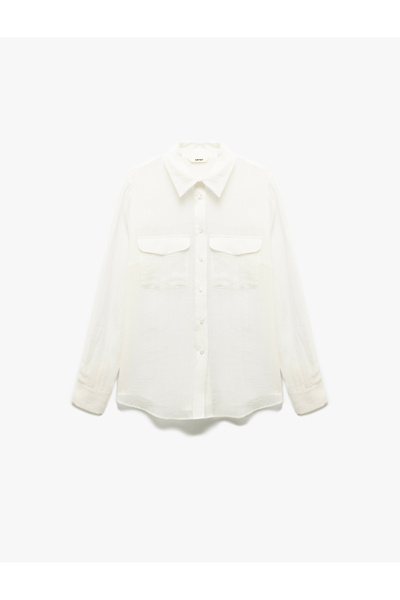 Koton Classic Collar Long Sleeve Viscose Shirt with Pockets