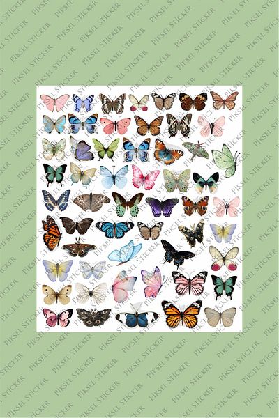 Piksel Grafik Butterfly 50 Pieces Sticker Set - Pen, Laptop Notebook Water Bottle Sticker