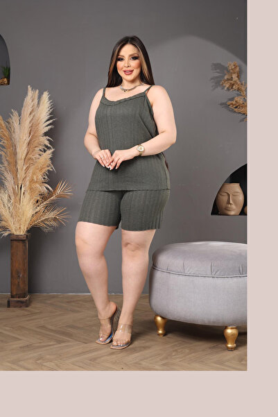 DPARİS Plus Size Rope Strap Shorts Pajama Set