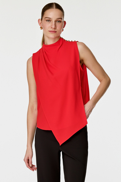 NAGRADA Asimetrik Kesim Kolsuz Bluz KIRMIZI