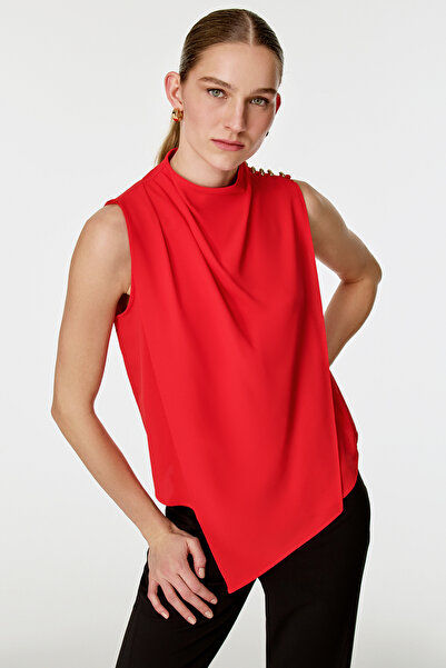 NAGRADA Asimetrik Kesim Kolsuz Bluz KIRMIZI