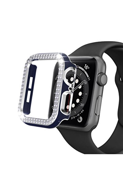 Techmaster غطاء مطاطي لساعة Apple Watch 7 Series 45 ملم بصفين من الأحجار اللامعة