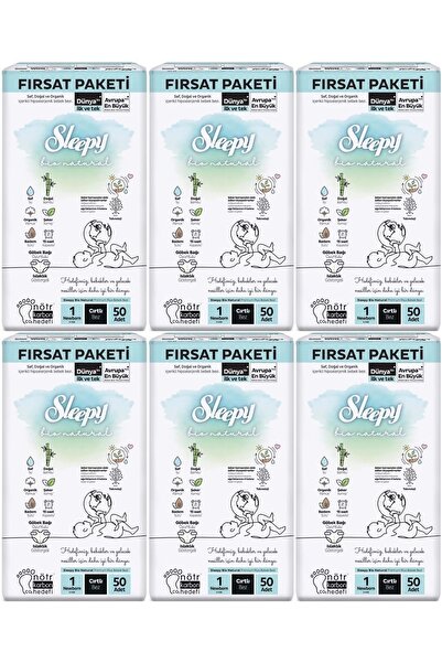 Sleepy Bebek Bezi Bio Natural Beden:1 (2-5KG) Yeni Doğan Newborn 300 Adet Ekstra Fırsat Pk