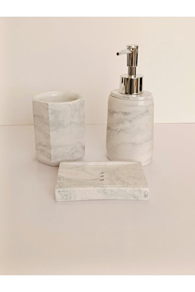 Home Mermer Desenli Dekoratif Taş Banyo Seti, Sabunluk Seti, Üçlü Banyo Seti