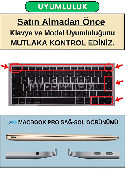 Mcstorey Laptop Macbook Pro Klavye Koruyucu (UK-EU INGİLİZCE) 12inç A1534 - 13inç A1708 Ile Uyumlu