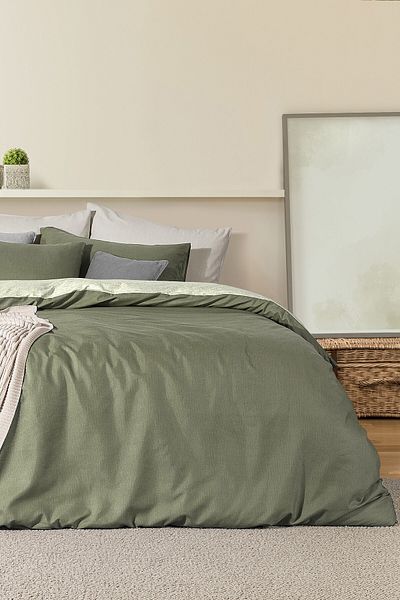 Madame Coco Cher Doppeltes Bettbezug-Set aus Baumwolle mit Print - Khaki