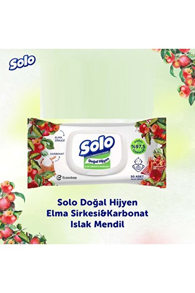 Solo Islak Havlu Mendil 50 Yaprak Elma Sirkesi & Karbonat (3 Lü Pk) 150 Yaprak
