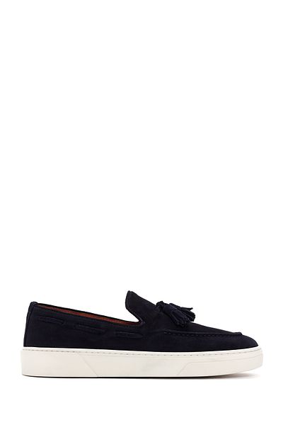 Derimod Men's Navy Blue Suede Leather Casual Loafer - Fly 24sfd 632110