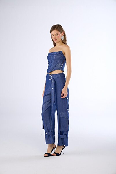 NOK İSTANBUL Elie Shine Cargo Çok Cepli Pantolon Mavi