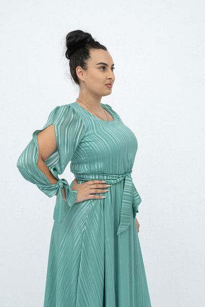 Gorgeaux Rochie Eleganta Turcoaz cu Maneci Decupate - S(36)