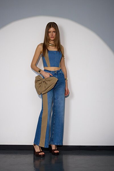 NOK İSTANBUL Mix & Match Denim Combo Ribbon Pant Light blue-Beige