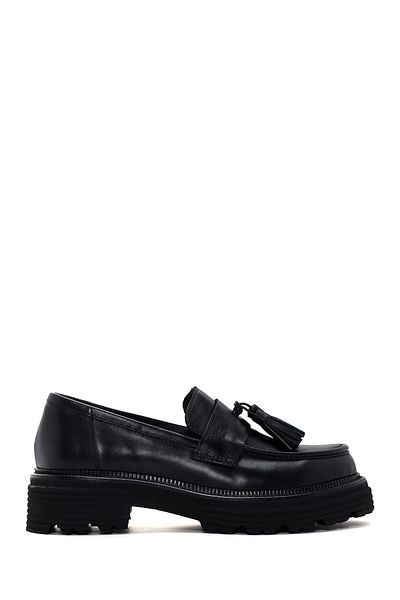 Derimod Loafer de damă din piele cu ciucuri neagră - 24WFD 180418