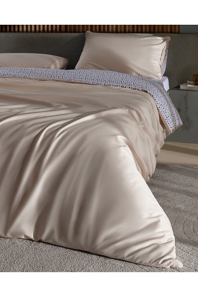 Madame Coco Bern Einzelbettbezug-Set, 100 % Baumwolle, bedruckter Satin, Beige