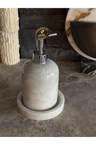 Polen Stone Gray Marble Tray Liquid Soap Dispenser Set of 2