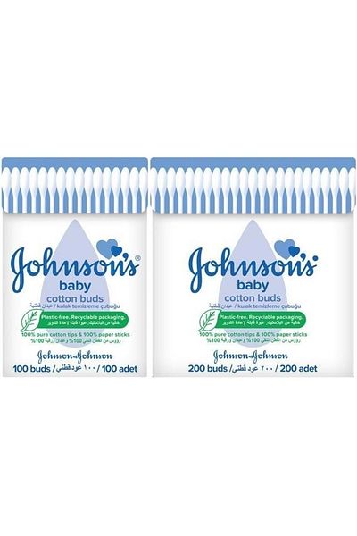 Johnson's جونسون - مسحات تنظيف الأذن للأطفال 100 قطعة + 200 قطعة إجمالي 300 قطعة (مجموعة مختلطة)
