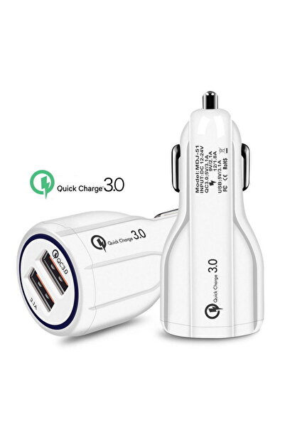 Techmaster Hızlı Araç Şarj Cihazı 2 Usb 6 Amper Beyaz