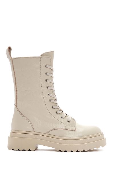 Derimod Cream Colored Women's Leather Boots - Zippered, Model 24wfd 182118